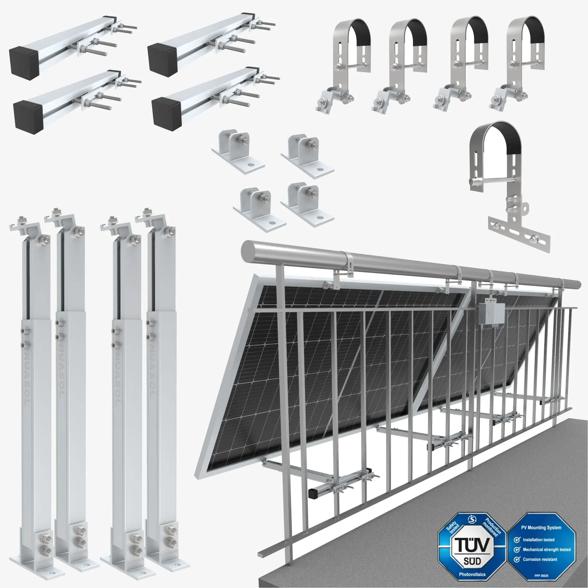 NuaSol - Balkongeländer-Halterung rund für 2 Solarmodule