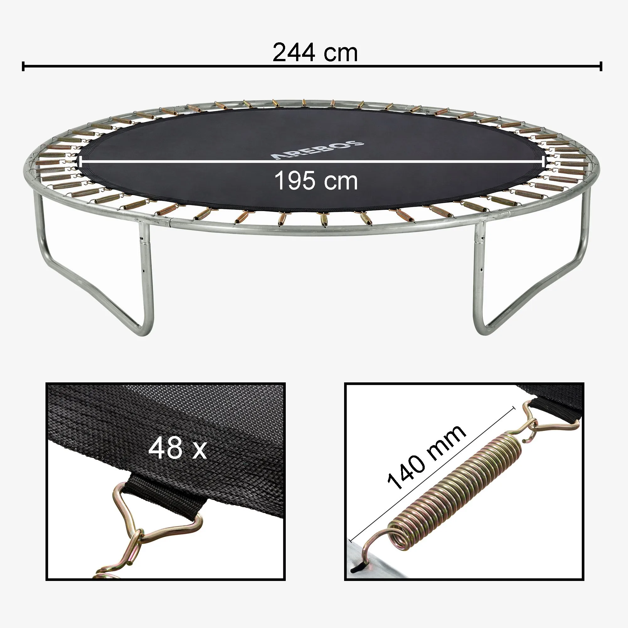 Trampolin Sprungmatte 244 cm 48 Ösen 140 mm